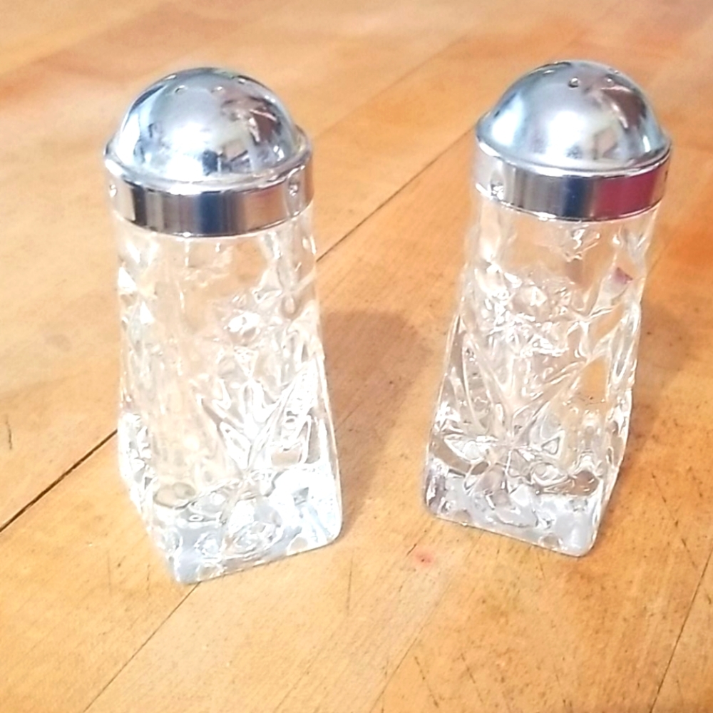 Antique Ornate Crystal Salt and Pepper Shakers